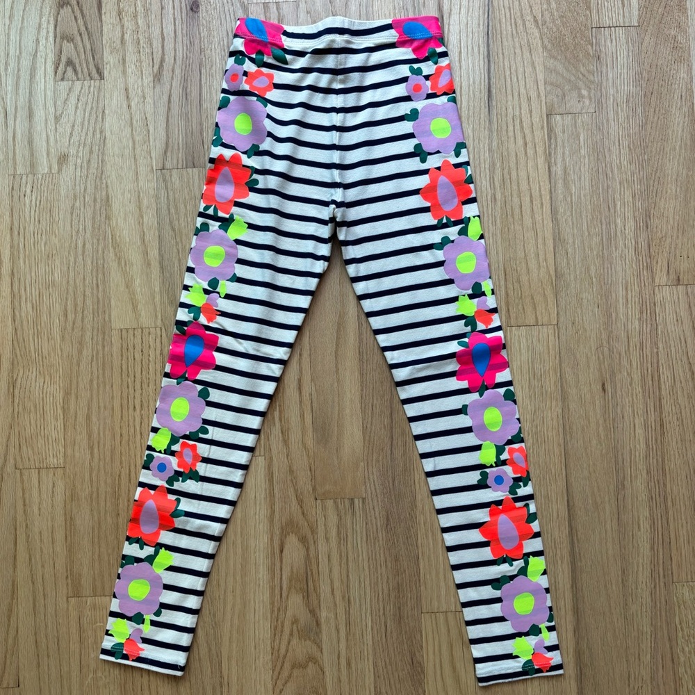 Crewcuts Girls Striped Leggings with Flowers (size 8)